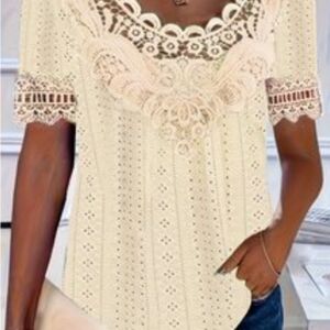 Bohemian Lace Top Casual Yellow Comfortable  Everyday Top Women's 3X or 18